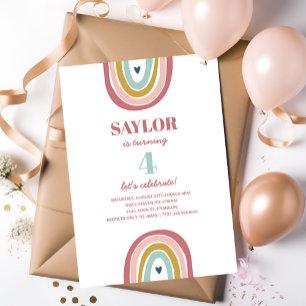 Cute Boho Rainbow Rosa Birthday Inbjudningar