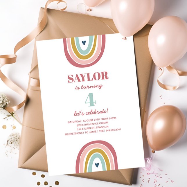 Cute Boho Rainbow Rosa Birthday Inbjudningar (Skapare uppladdad)