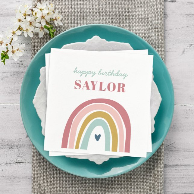 Cute Boho Rainbow Rosa Birthday Pappersservett (Skapare uppladdad)