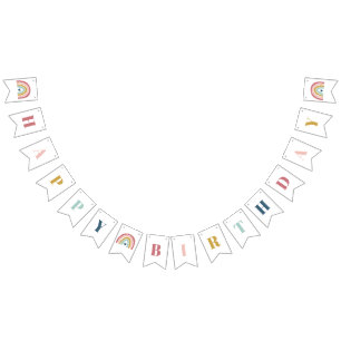 Cute Boho Rainbow Rosa Birthday Vimplar