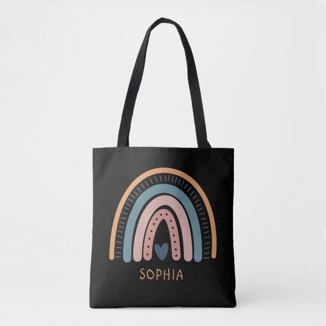 Cute Boho Rainbow Rosa Pastel Tote Bag Tygkasse (Framsida)