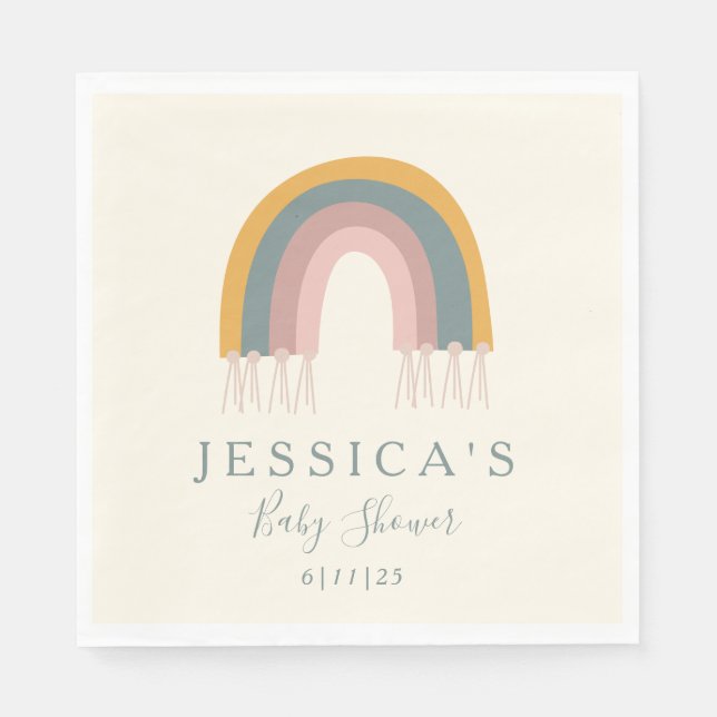 Cute Boho Rainbow Simple Baby Shower Anpassningsba Pappersservett (Framsidan)