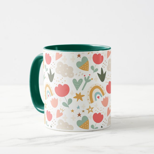 Cute Boho Rainbows, Hearts och Flowers Mugg (Framsida vänster)