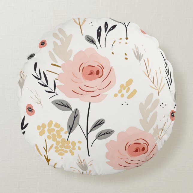 Cute Boho Ro Mönster Rund Kudde (Framsidan)