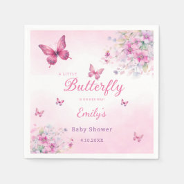 Cute Boho Rosa Butterfly Blommigt Girl Baby Shower Pappersservett