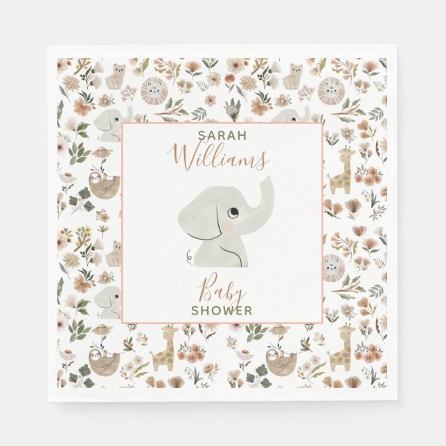 Cute Boho Safari Anamials Baby Shower Pappersservett (Framsidan)