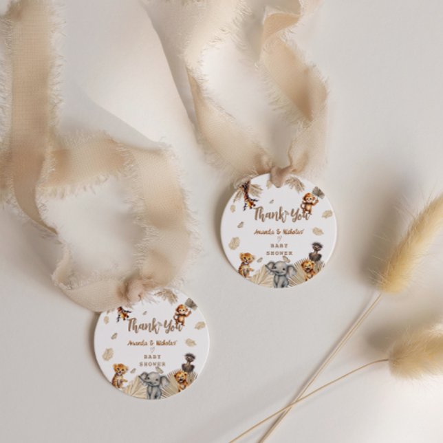 Cute Boho Safari Animals Baby Shower Tack Gåvor Etiketter (Skapare uppladdad)