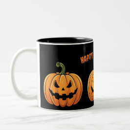 Cute Boho Spooky Pumpkins Black Happy halloween Två-Tonad Mugg