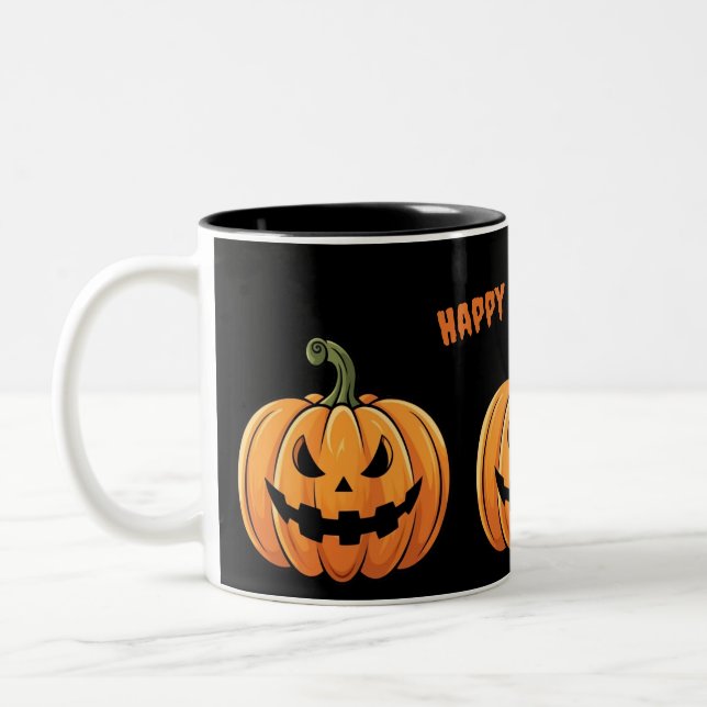 Cute Boho Spooky Pumpkins Black Happy halloween Två-Tonad Mugg (Vänster)