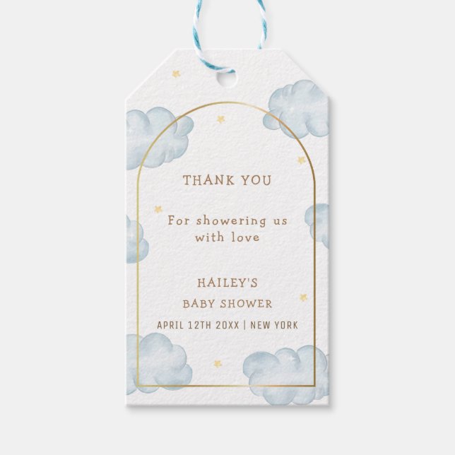 Cute Boho Star Cloud Arch Boy Shower Presentetikett (Framsidan)