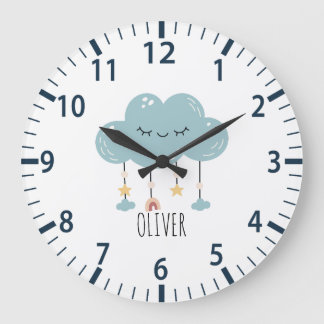 Cute Boho Stil Lullaby Cloud Nursery Wall Clock Stor Klocka