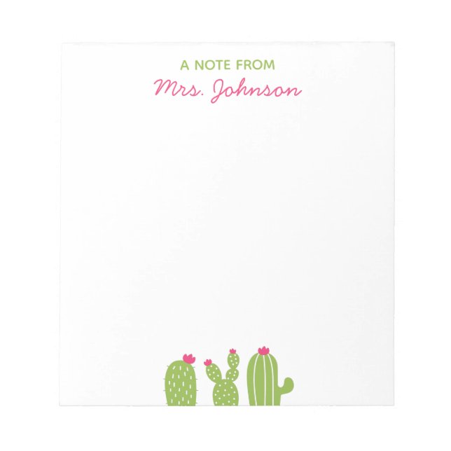 Cute Boho Succulents Rosa Flowers Teacher Gift Anteckningsblock (Framsida)