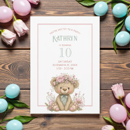 Cute Boho Teddy Bear Birthday Party Inbjudningar