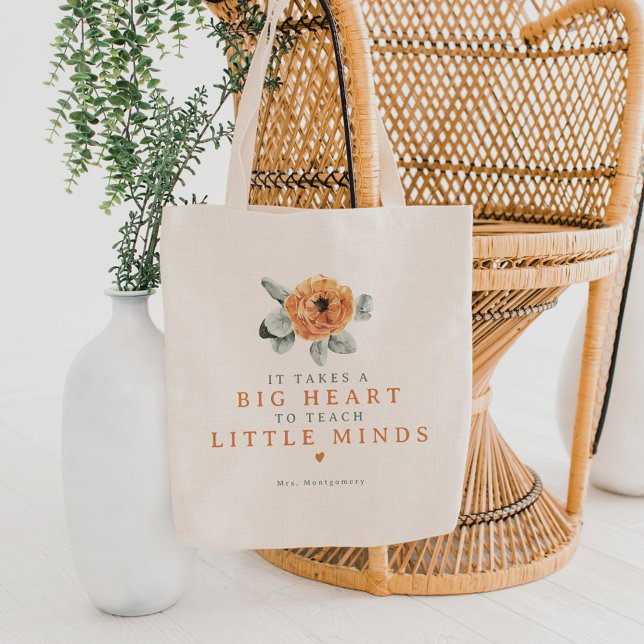 Cute Boho Terracotta Blommigt Big Heart Teacher Gi Tygkasse (Skapare uppladdad)