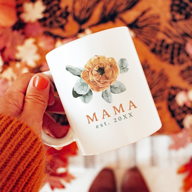 Cute Boho Terracotta Blommigt Greenery Mamma Est. Kaffemugg (Skapare uppladdad)