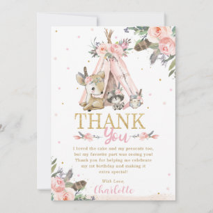 Cute Boho Tribal Woodland Animals Birthday Baptism Tack Kort
