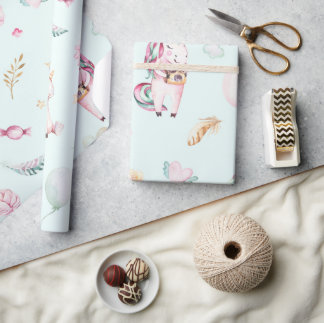Cute Boho Unicorns Blommigt Botanical Baby Shower Presentpapper