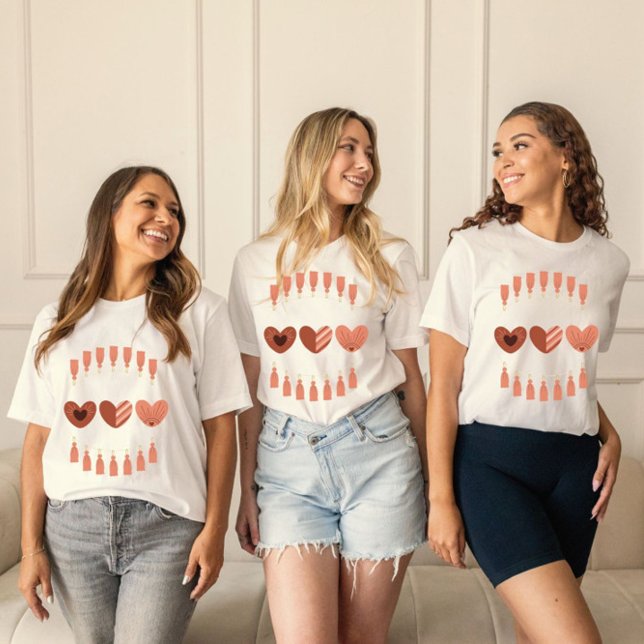 Cute Boho Valentines day Hearts T Shirt (Celebrate Valentine's day with this stylish tshirt in the style of boho colours.)