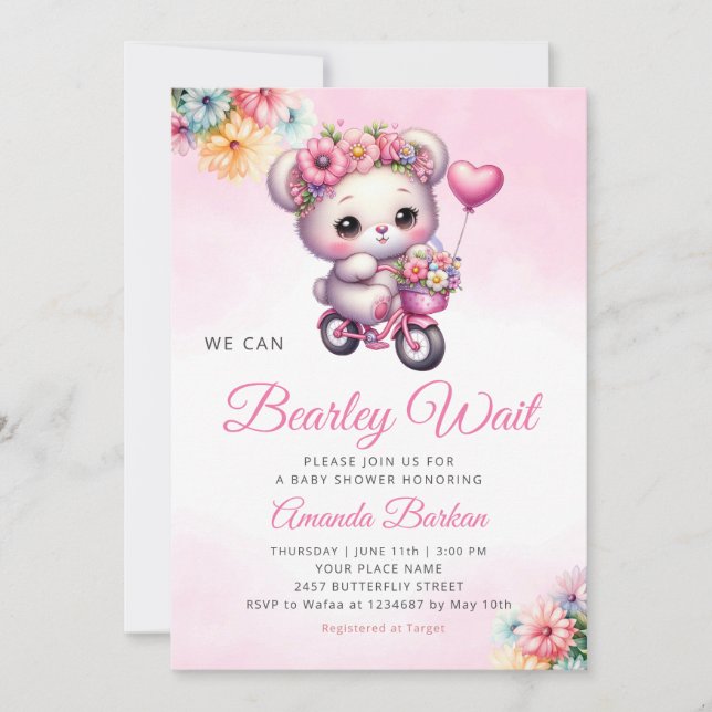 Cute Boho. Vi kan vänta på Rosa Flickdusch. Inbjudningar (Framsida)