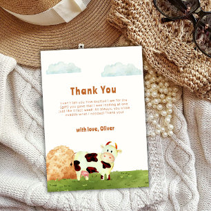Cute Boho Watercolor Heliga Cow Farm Baby Shower Tack Kort