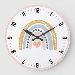 Cute Boho Watercolor Pastel Rainbow Nursery Stor Klocka