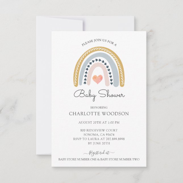 Cute Boho Watercolor Rainbow Baby Shower Inbjudningar (Framsida)