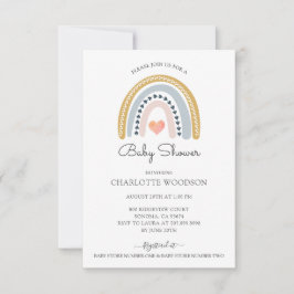 Cute Boho Watercolor Rainbow Baby Shower Inbjudningar