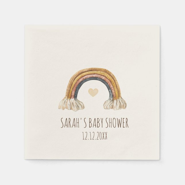 Cute Boho Watercolor Rainbow Heart Beige Napkins Pappersservett (Framsidan)