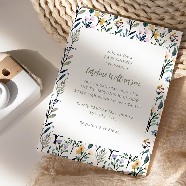 Cute Boho Watercolor WildblomBaby Shower Inbjudningar (Skapare uppladdad)