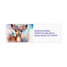 Cute Boho Watercolor Woodland Födelsedagsfest Hjor Returadress Etikett