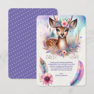 Cute Boho Watercolor Woodland Födelsedagsfest Hjor Tack Kort