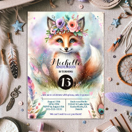 Cute Boho Watercolor Woodland Fox Födelsedagsfest Inbjudningar