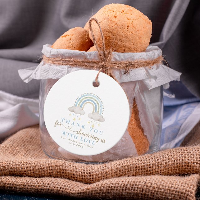 Cute Boho Whimsical Rainbow Boy Shower Gåvor Etiketter (Cute Boho Whimsical Rainbow Boy Baby Shower Favor Tags )