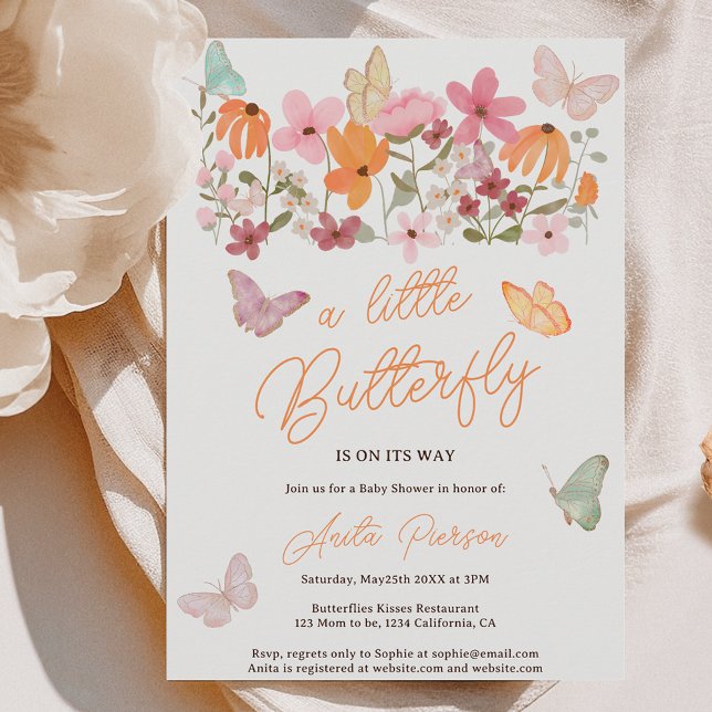 Cute boho wildblommor Little Butterfly Baby dusch Inbjudningar (Cute boho wildflowers little butterfly baby shower invitation)