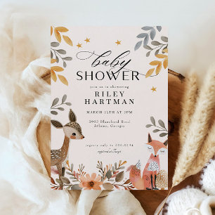 Cute Boho Woodland Animal Baby Shower Inbjudningar