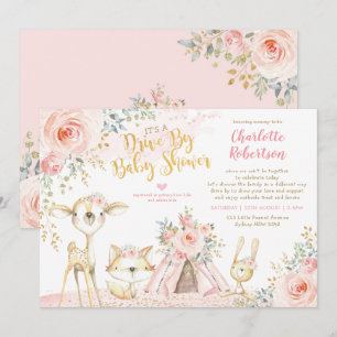 Cute Boho Woodland Drive by Girl Baby Shower Inbjudningar