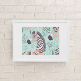 Cute Boho Zebra Animal Safari Baby Room Wall Art Poster
