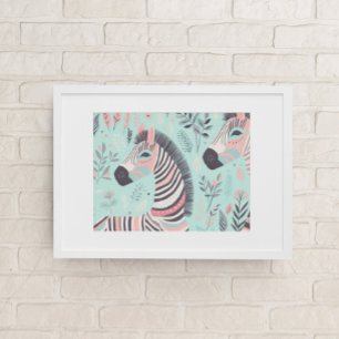Cute Boho Zebra Animal Safari Baby Room Wall Art Poster