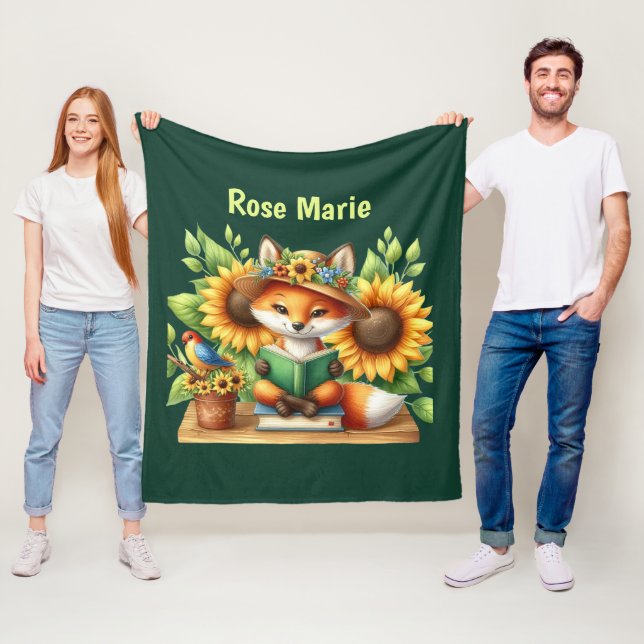 Cute bok älskare lägg till namn räv fleecefilt (På plats)