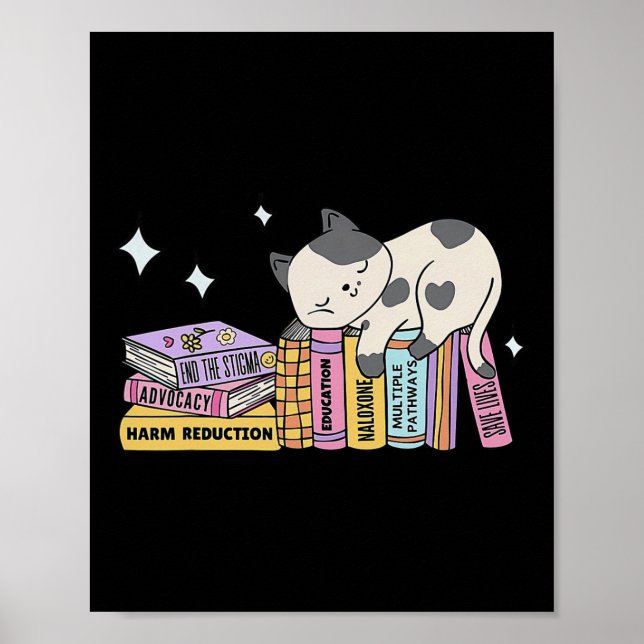 Cute Bok Cat Harm Reduction Saves Lives Överdoseri Poster (Framsidan)