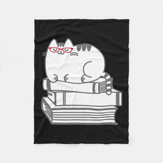 Cute Bok Nerd Cat - Funny Nerdy Kitten Shirt Fleecefilt (Framsidan)