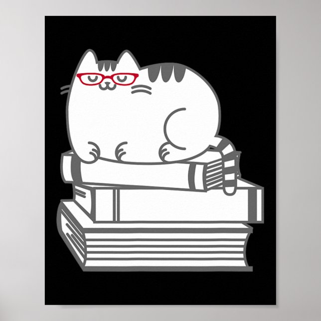 Cute Bok Nerd Cat - Funny Nerdy Kitten Shirt Poster (Framsidan)