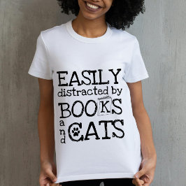 Cute Bok och Cat Lover T Shirt