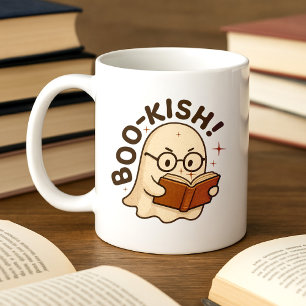 Cute Bok Reading Ghost Funny Bookworm Halloween Kaffemugg