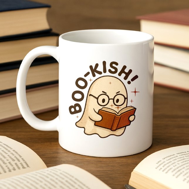 Cute Bok Reading Ghost Funny Bookworm Halloween Kaffemugg (Skapare uppladdad)