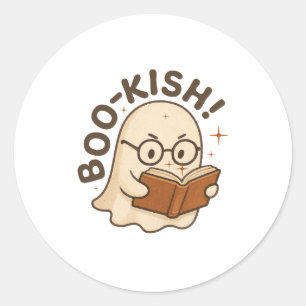 Cute Bok Reading Ghost Funny Bookworm Halloween Runt Klistermärke