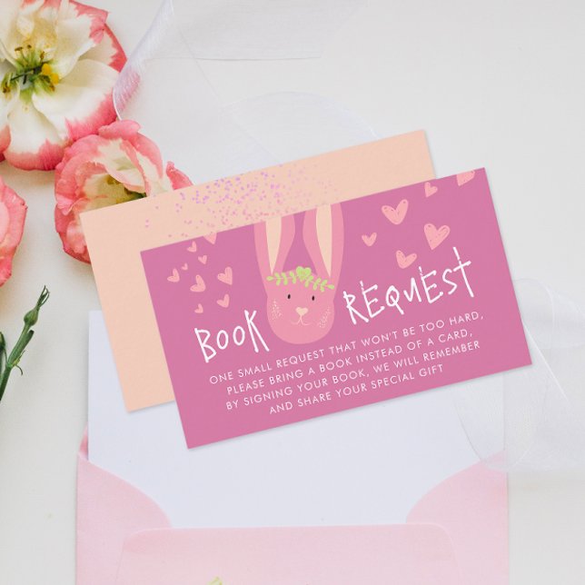 Cute Bok Request Bunny Rosa 1:a födelsedag Party Tilläggskort (Skapare uppladdad)