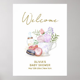 Cute Bonjour Macarons Mjölk Tea Baby Shower Välkom Poster