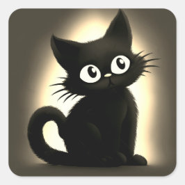 Cute Boo Black Cat Halloween Fyrkantigt Klistermärke