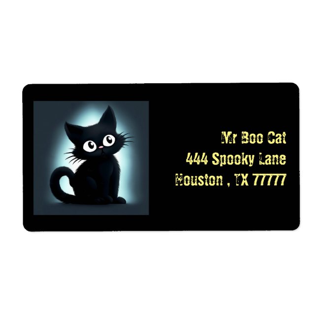Cute Boo Black Cat Halloween Returadress Fraktsedel (Framsidan)